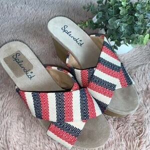 Splendid Red Cream & Blue Stripe Nautical Canvas Cork Wedge Sandals Size: 6.5